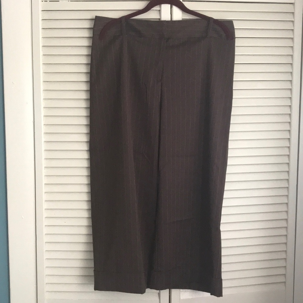 Brown pinstripe wide leg short pants